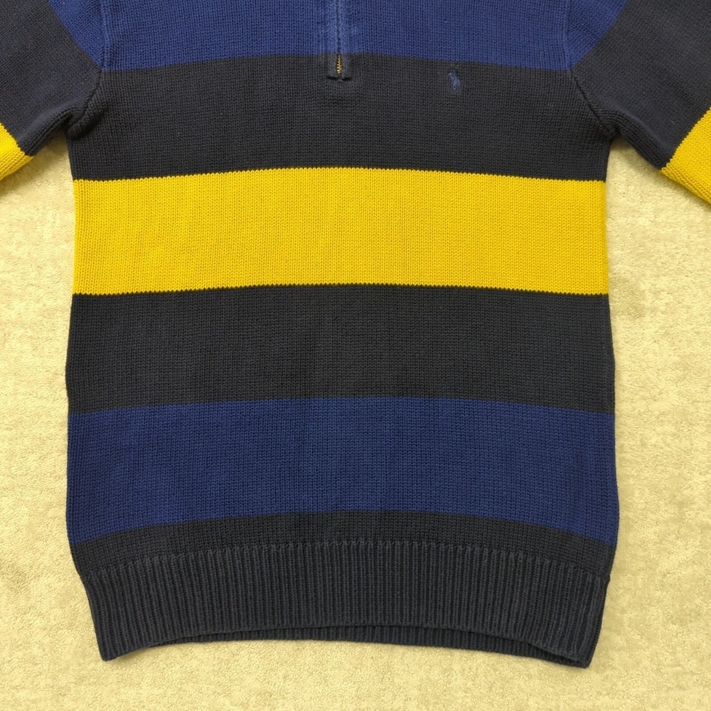 Vintage Polo Ralph Lauren 1/4 Zip Sweater Boys XL Blue Yellow Striped Pony Y2K - Picture 4 of 11